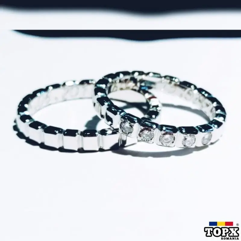 Verighete „Cubes” Aur Alb 14k sau 18k cu Diamante Naturale